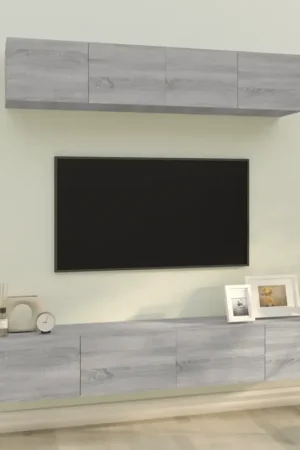 Set di Mobili Porta TV 4 pz Grigio Sonoma in Legno Multistrato Offerta