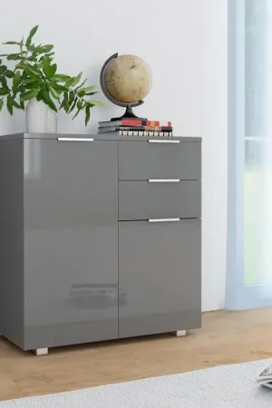 Credenza con Finitura Lucida Grigia 71x35x80 cm in Truciolato Bestseller