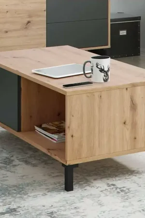 Offerta Limitata Tavolino da salotto Axinia, Tavolino da caffè, Tavolo basso da soggiorno, cm 100x50h40, Rovere nodi e Antracite
