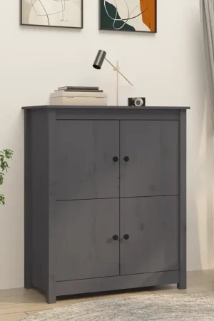 Consegna Rapida Credenza Grigia 83x41,5x100 cm in Legno Massello di Pino