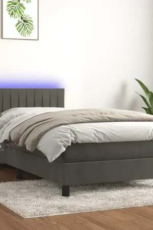 Compra Adesso Letto a Molle con Materasso e LED Grigio Scuro 80x200cm Velluto