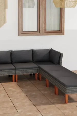 Must-Have Set Divani da Giardino 6 pz con Cuscini in Polyrattan Grigio