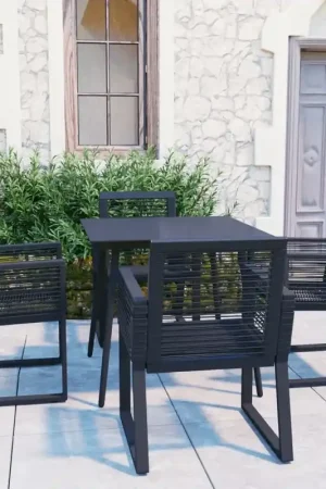 Economico Set da Pranzo da Giardino 5 pz in Rattan PVC Nero
