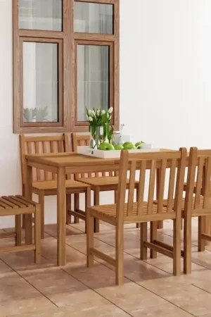 Set da pranzo da giardino 7 pz 140x80 cm in legno massello di teak A Buon Prezzo