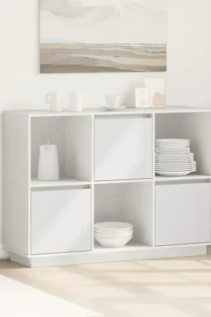 Credenza Bianca 110,5x35x80 cm in Legno Massello di Pino Sconto