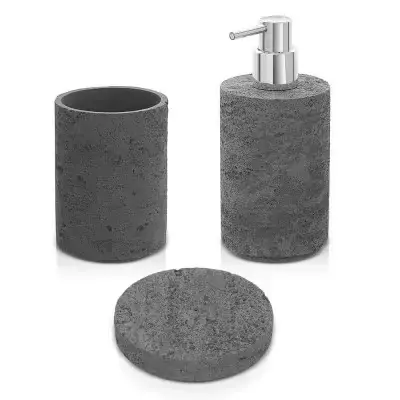 Accessori bagno in set da 3 pezzi grigio in resina effetto pietra Matera Compra Oggi Stesso