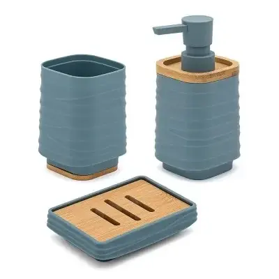 Accessori bagno in set da 3 pezzi in abs turchese cobalto linea Wave Nuovo Arrivo