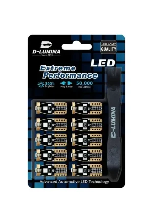 10 Lampada Led T10 W5W Canbus 12V 3 SMD 3030 Rosso + Leva Rimozione Antigraffio Esclusivo