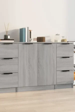 A Buon Prezzo Credenze 3 pz Grigio Sonoma in Legno Multistrato