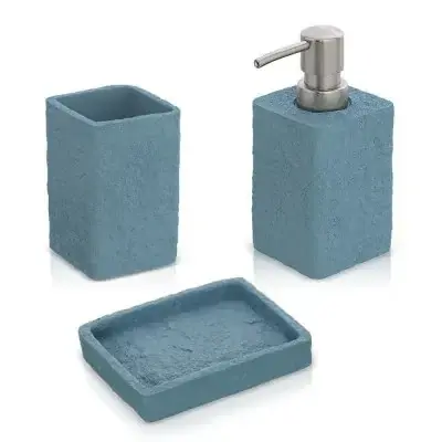 Accessori bagno in set da 3 pezzi in resina turchese cobalto effetto pietra Compra Adesso
