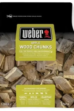 Weber 17616 Pezzi di Legna per Affumicatura Melo 1,5 Kg Aroma Dolce Pollame Maiale Pesce Verdure colore Legno Ultima Occasione