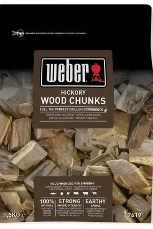 Weber 17619 Legna per Affumicatura Hickory in Pezzi 1,5 Kg Sacchetto Richiudibile per Barbecue a Carbone Super Prezzo