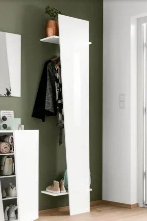 A Buon Prezzo Appendiabiti di design, bianco laccato lucido con tubo appendiabiti e due mensole, ZTC93852537
