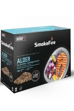 Weber smokefire 18290 - pellet di legno duro, in ontano, ideali per pesci, scatola da 8 kg, per barbecue e affumicatore, 100% naturale, legno sostenibile per barbecue e griglie a legna Must-Have