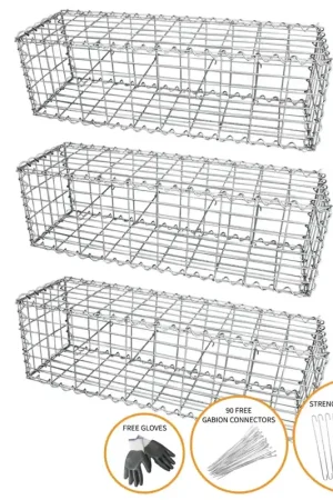 3 Gabbioni per Sassi da Giardino e da Esterno 100cm x 30cm x 30cm in Acciaio Ultime Pezzi