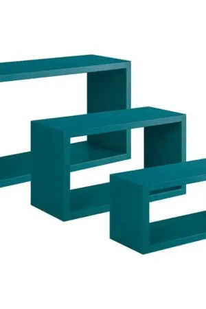 Prezzo Basso Set 3 Mensole da Parete Trittico Blu Atollo 45x27, 40x22 e 35x17 cm - Sanitec