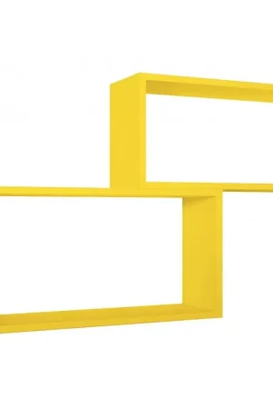 Offerta Speciale Set di 2 Mensole da Muro, Pensile Bagno, Mensola da Parete, Scaffale da Parete, Giallo Canarino, 70x35 p20 cm e 60x30 p20 cm - Bis Rettangolo Bislungo