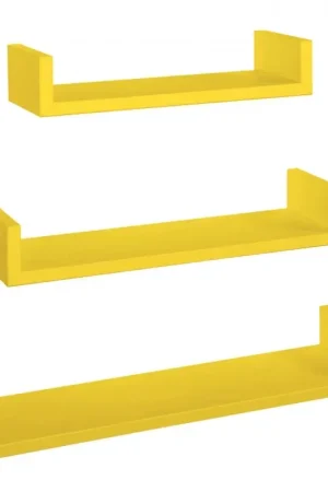 Affare Set di 3 Mensole da Muro, Mensole Muro Design, Mensola da Parete, Giallo Canarino, 60x8 p15,5 cm, 50x8 p15,5 cm e 40x8 p15,5 cm - Calamita